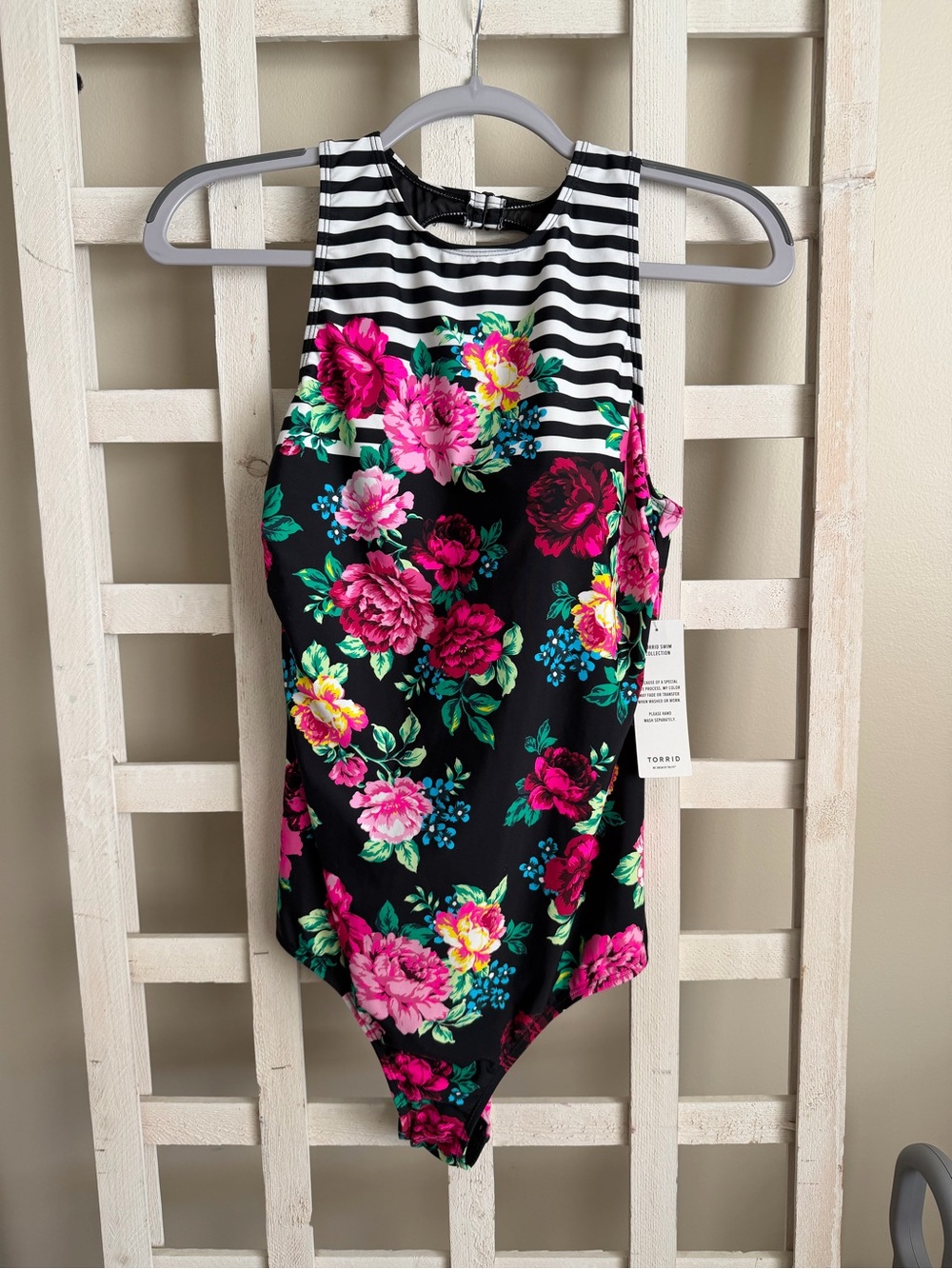Torrid Floral One-Piece Swimsuit in Black with Bright Floral Print